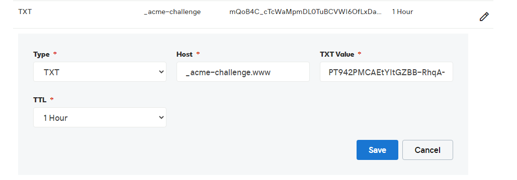 SSL Zen Domain Manager Add record.