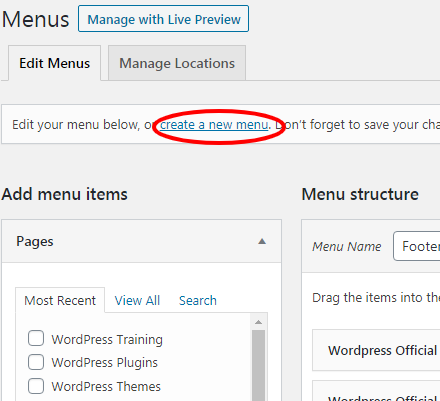 Create new WordPress Menu