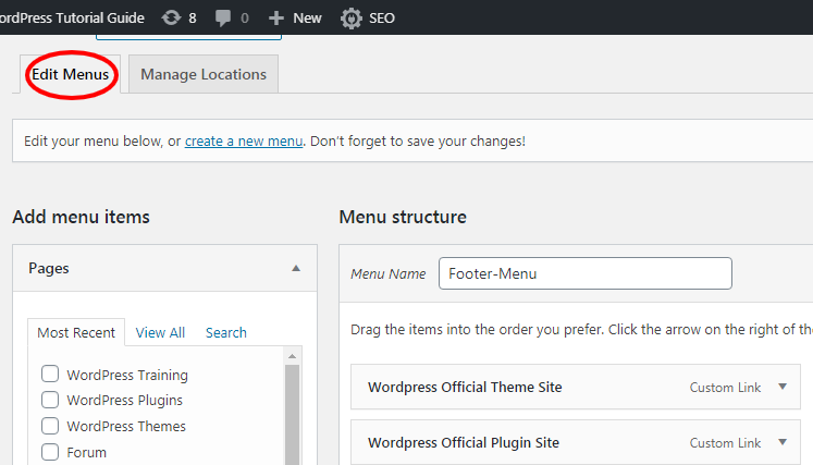 Edit WordPress Menu