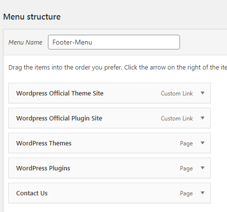 WordPress Menu Structure